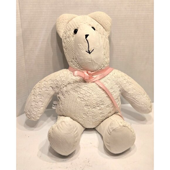 Absolutely Super Cute /Cream /Cotton Lace & Ribbon Patchwork Bear - Wedding. Bab - Picture 1 of 11